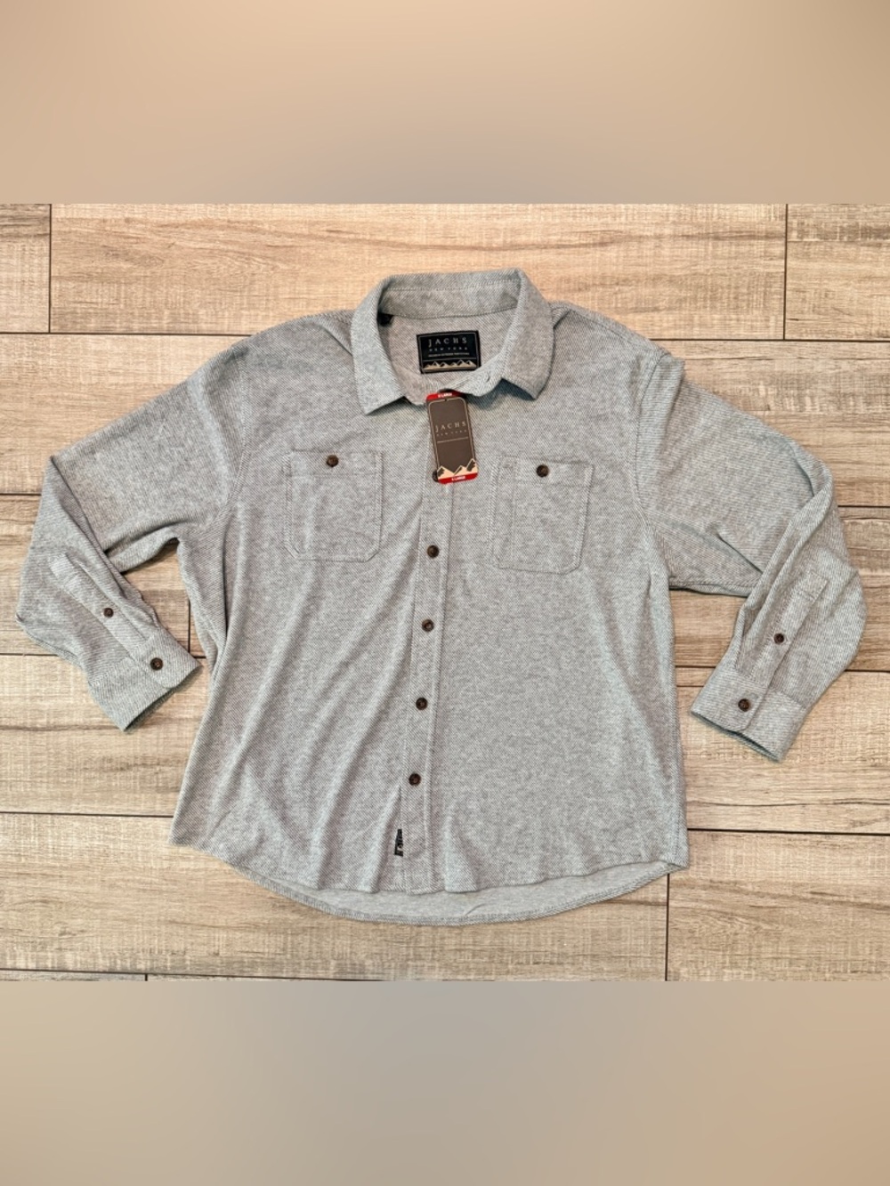 Jachs New York Men’s XL Long Sleeve Knit Shirt - Light Grey - NWT